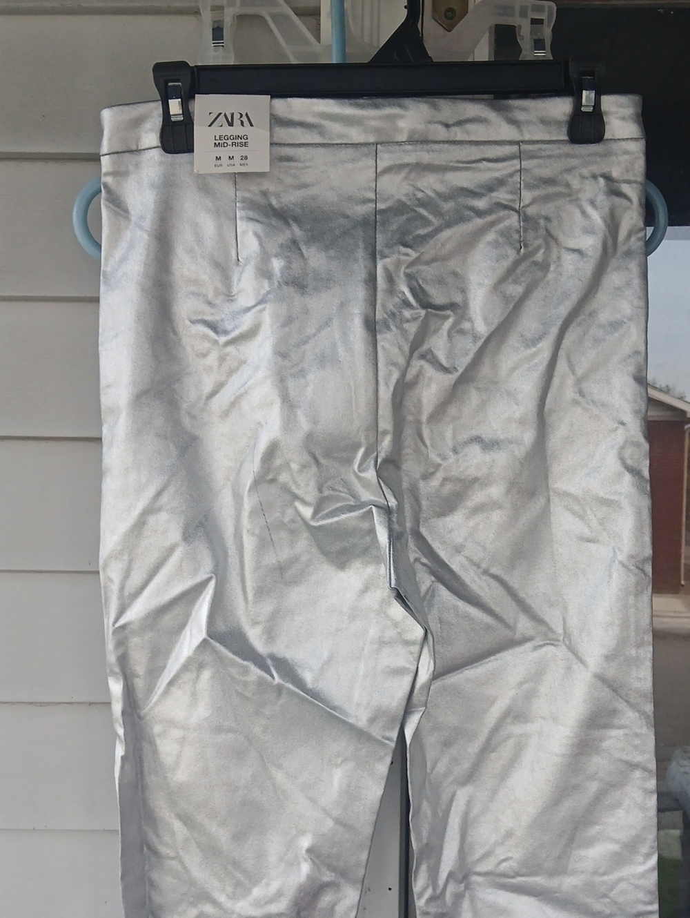 Nwt Zara Silver Metallic Coated Mid Rise Leggings - Picture 5 of 7